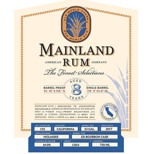Mainland American Rum Co. California 8 Year Old Rum